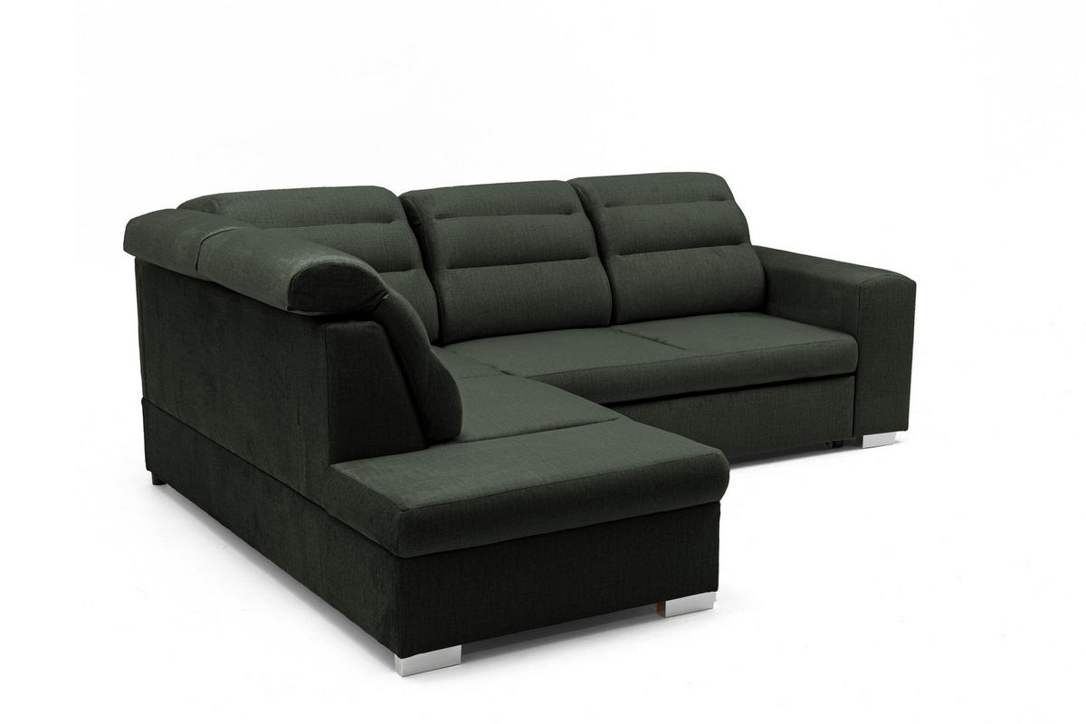 ECKSOFA CLOUD L Links mit Schlaffunktion 120x190 Velours Dunkelgrün - Chromfarben/Dunkelgrün, Holz/Kunststoff (202/260cm) - Muffo