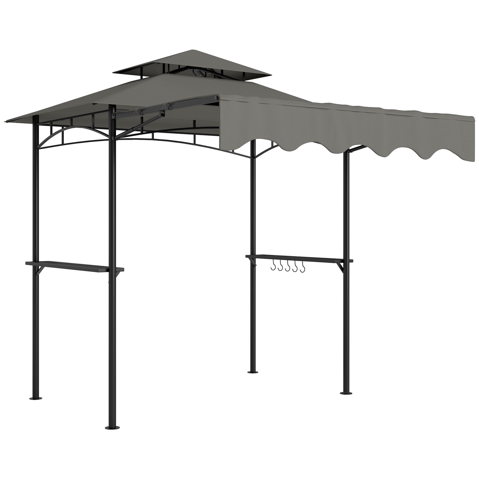 GRILLPAVILLON 242x232x248 cm wasserabweisend flammhemmend Gartenpavillon mit Doppelschichtdach Grau - Grau, Metall (242/248/232cm)