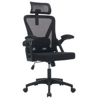 BÜROSTUHL ergonomisch mit Kopfstütze und Klapparmlehnen Schwarz - Schwarz, Kunststoff (65/108/58cm) - Meubliv