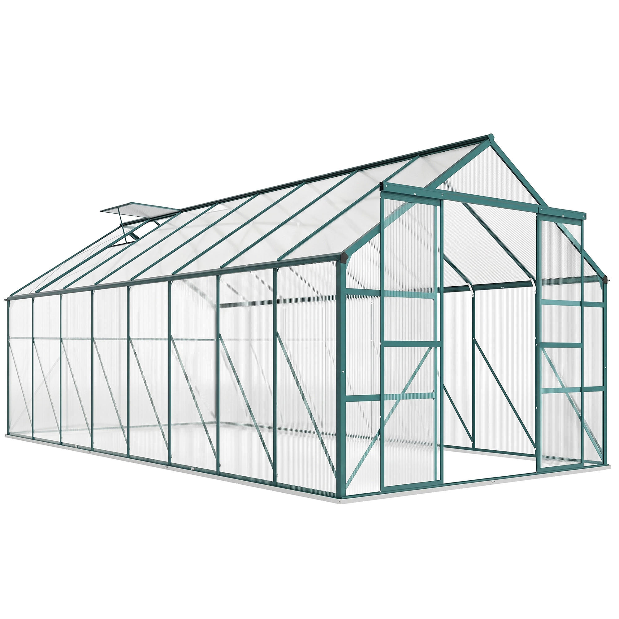 GEWÄCHSHAUS, Polycarbonat, Metall/Aluminium, UV-beständig, 244x500x216cm, Grün - Multicolor, Kunststoff (244/216/500cm) - FORIOUS