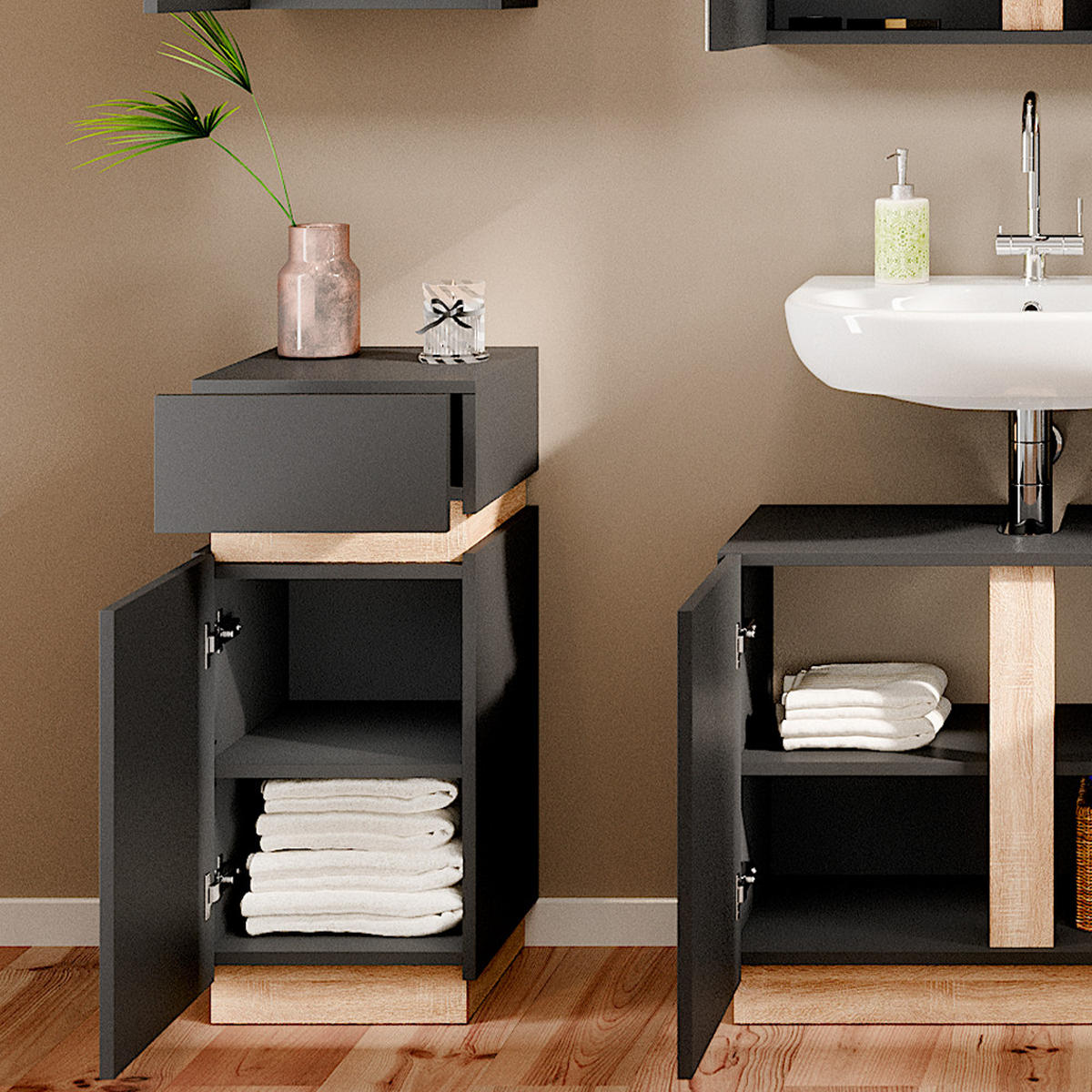 MIDISCHRANK Gloria Anthrazit 33 x 75.5 cm mit Tür und Schublade - Anthrazit, Holzwerkstoff (33/75.5/35cm) - Vicco