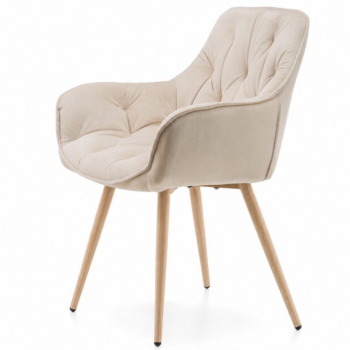STUHL SIENA gepolstert mit Steppung - beige, Beine in Holzoptik - Samt Velours - Ecru/Eichefarben, Textil/Metall (58/87/61cm) - NEW HOME