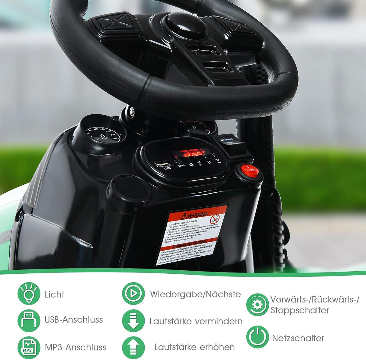 TRAKTOR 12V Grün - Grün, Kunststoff (68/70/151cm) - COSTWAY