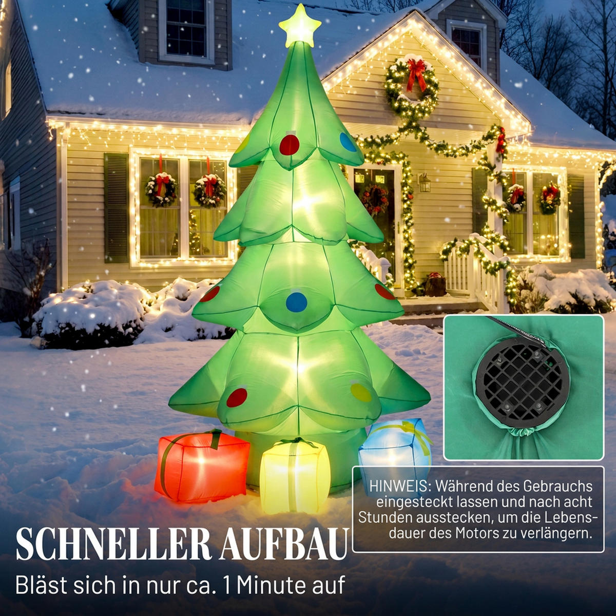 AUFBLASBARE-WEIHNACHTSBAUM Polyester Grün - Grün, Textil (160/300/170cm) - Outsunny