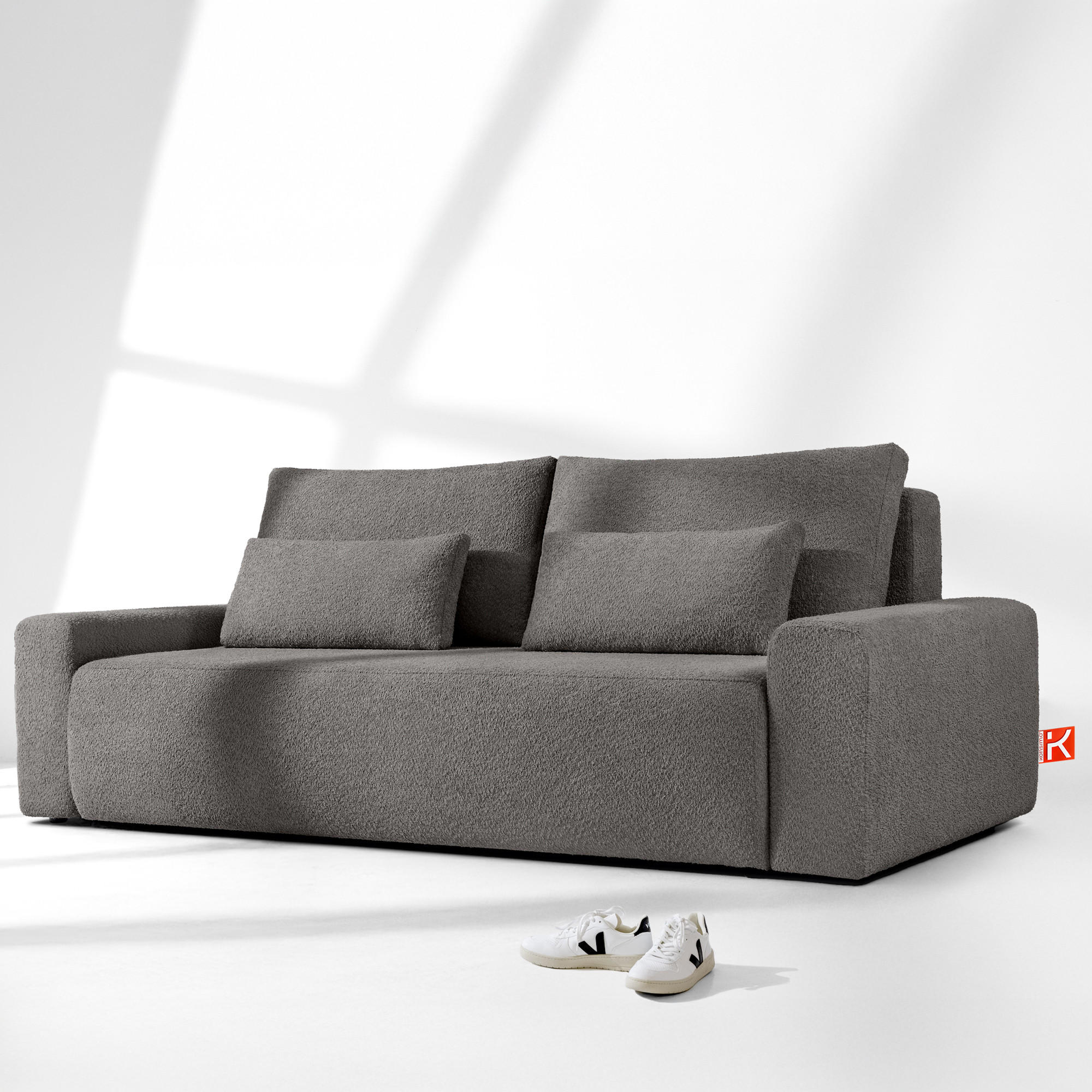 3-SITZER SCHLAFSOFA MOLLIS, Bouclé, Dunkelgrau - Dunkelgrau, Holz/Holzwerkstoff (250/93/108cm) - KONSIMO®