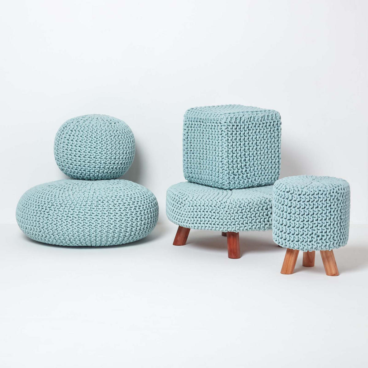 STRICK-POUF pastellblau, 40/40/35 cm - Hellblau, Textil (40/35/40cm) - Homescapes