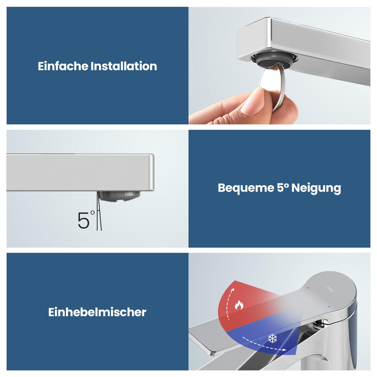 WASCHTISCHARMATUR mit Spulen-Zertifiziertem Filterelement Verchromt - Chromfarben, Metall (17.3/4.6/19.5cm) - EMKE