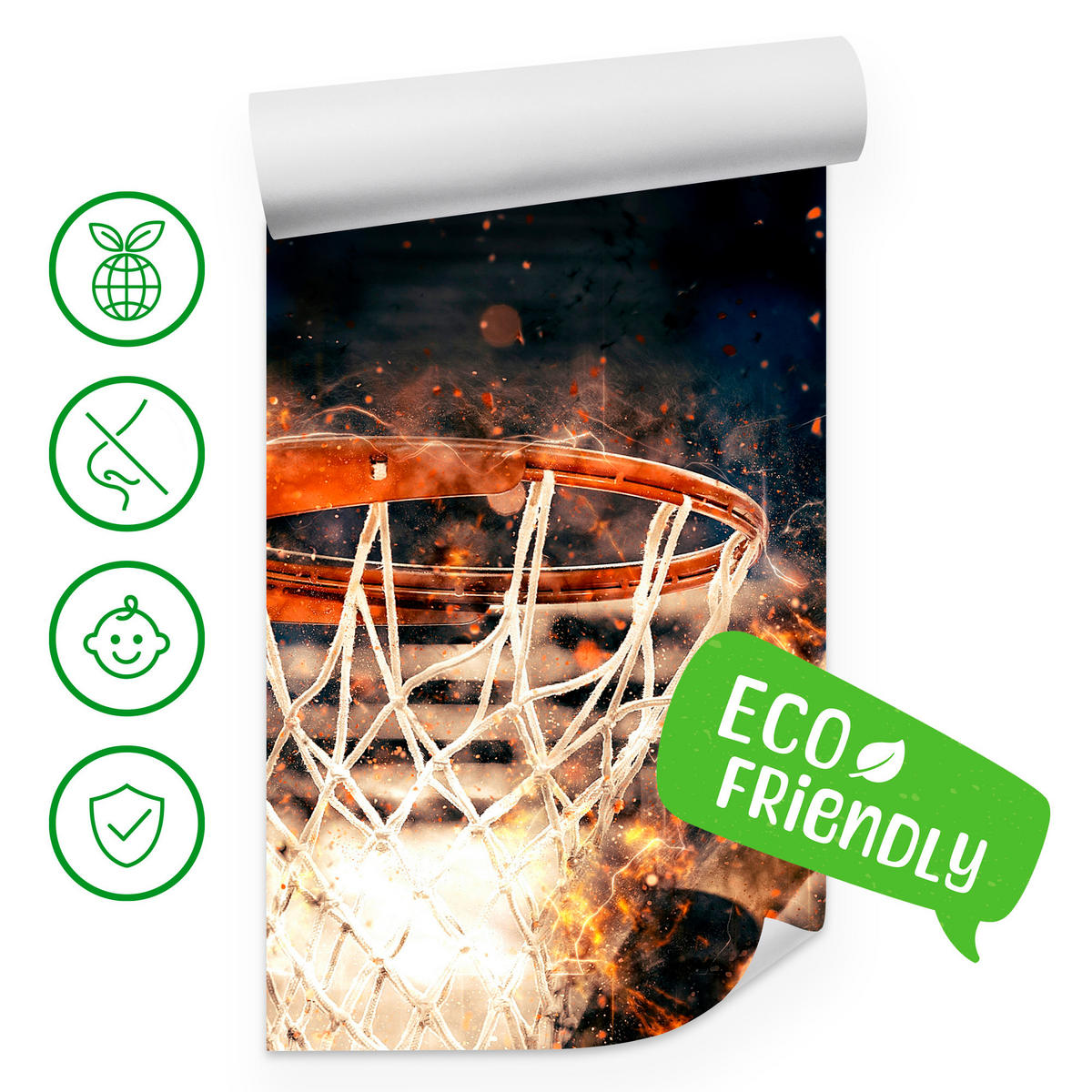 FOTOTAPETA Pre Študentskú Izbu Akvarel Basketbal Smeč Hráč Šport 150 x 105 cm - oranžová/hnedá, papier (150/105cm) - Muralo