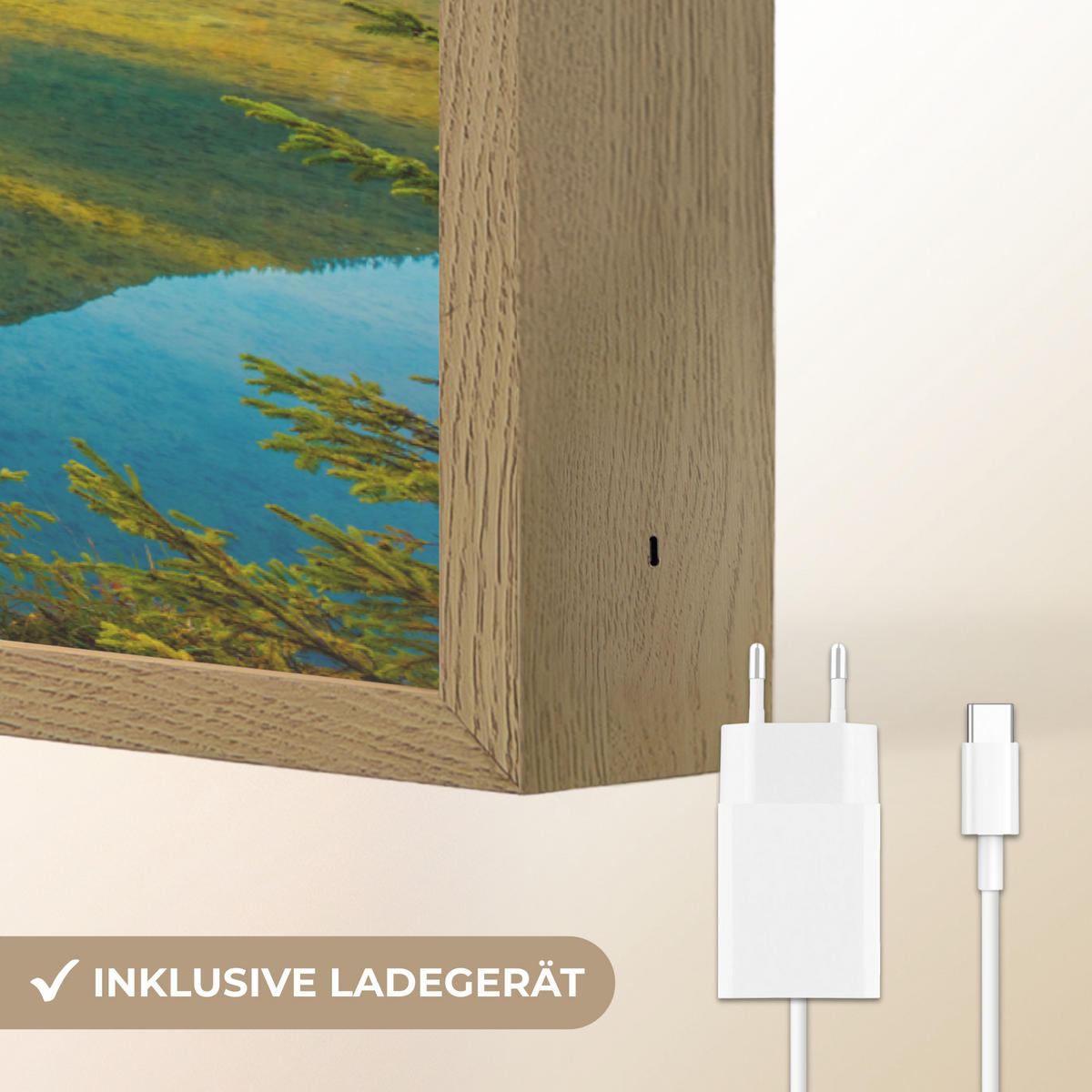 WANDLEUCHTE MIT AKKU See - Wald - Berge - Natur - Sonne - Landschaft 90x60 cm - Grün, Holzwerkstoff (90/60/8cm) - OnlyWow