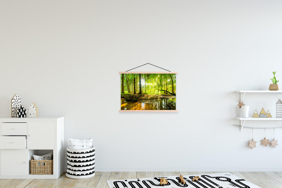 POSTER Wald - Landschaft - Wasser - Bäume - Sonne - Grün - Natur 60x40 cm - Grün, Textil (60/40/0.15cm) - MuchoWow