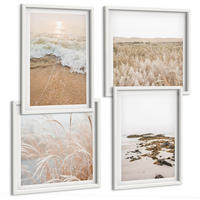 BILDER SET 4er Set - 50x50 cm & 40x60 cm Weißer Rahmen - Strandwellen, Steine, Sommer - Weiß, Kunststoff (50/50cm) - TULUP
