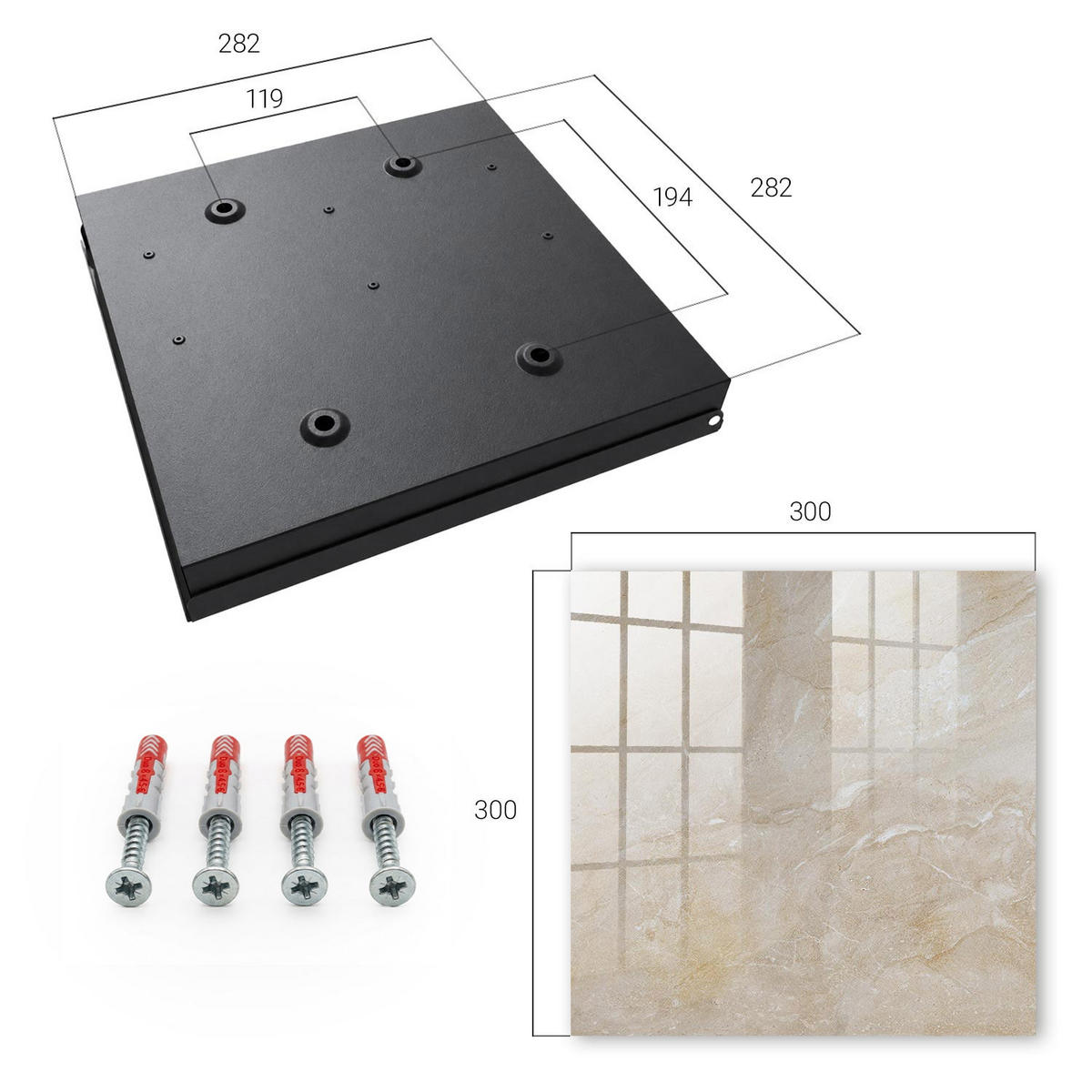 SCHLÜSSELBOX Schwarz 30x30 cm- Türöffnung nach rechts - Mineralische Eleganz - Beige, Metall (30/30/5cm) - TULUP