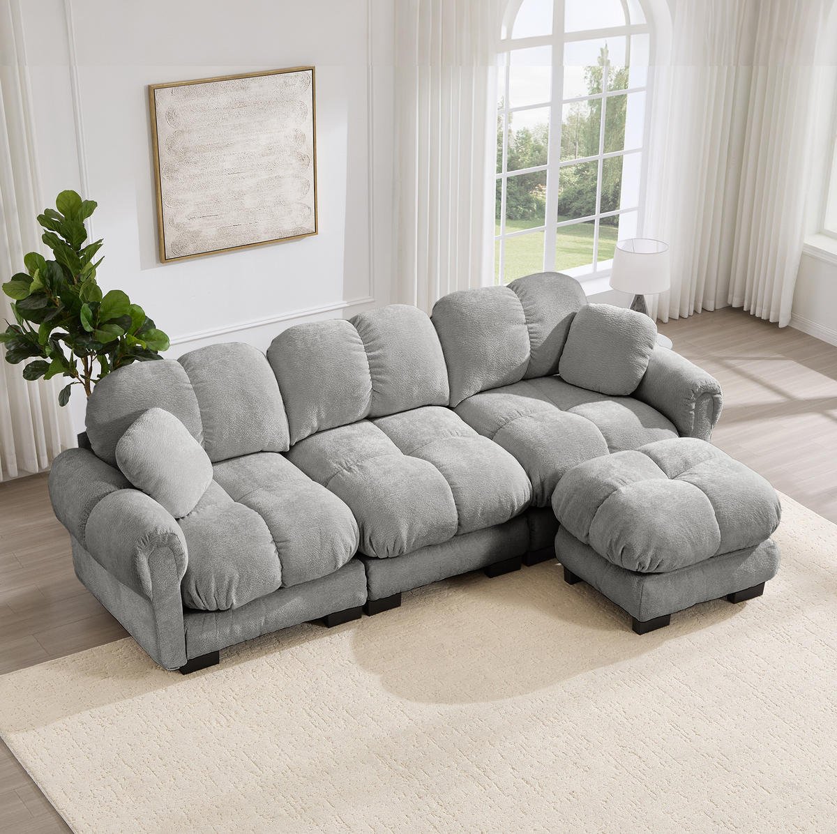 ECKSOFA 260/149/90 cm in Hellgrau aus Chenille mit Ottomane - Hellgrau, Textil (149/260cm) - Flora Grace