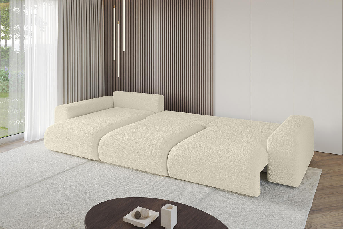 ECKSOFA Ottomane links ESKAR-L 364x176x84 Creme Bouclé - Creme/Schwarz, Holzwerkstoff/Kunststoff (364/176cm) - ALTDECOR