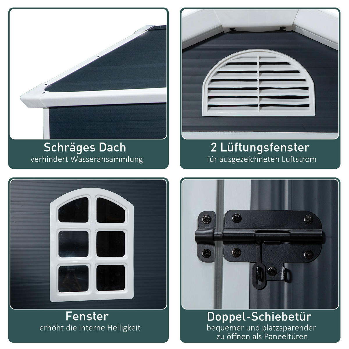 GERÄTEHAUS, Gartenhaus, Geräteschuppen mit Lüftungsfenster, Outdoor, Metall, Grau - Grau, Metall (104/204/134cm) - Outsunny