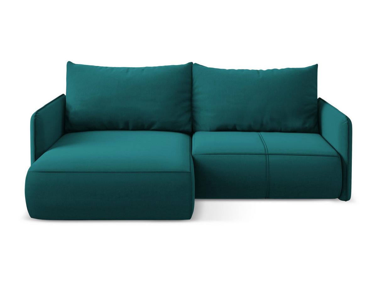 ECKSOFA mit Schlaffunktion Samt Stoff Blau - Blau/Petrol, Kunststoff/Textil (148/207cm) - Makamii