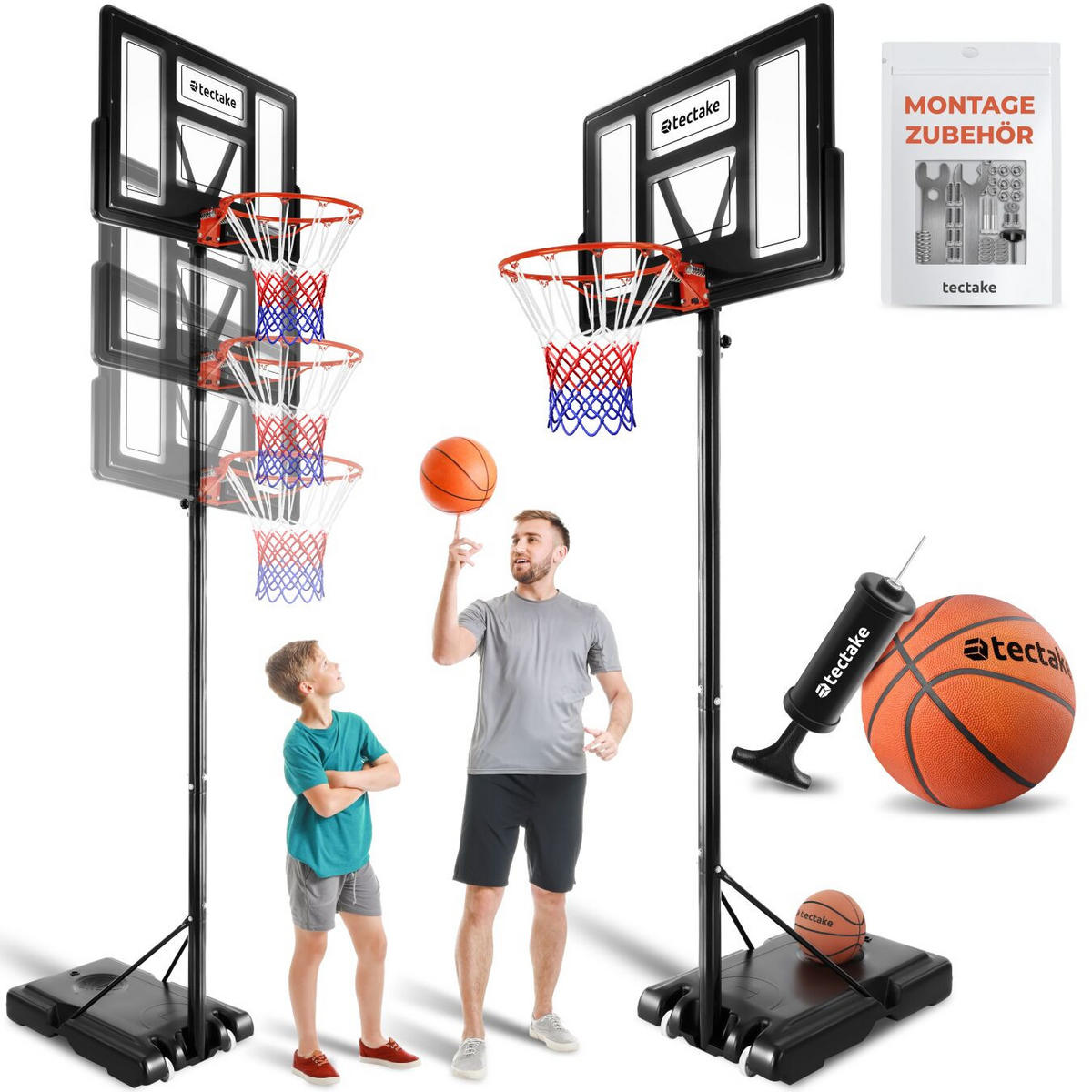 BASKETBALLKORB Dirk,mit Rollen, inklusive Ball und Pumpe,schwarz - Schwarz, Textil (111/150cm) - tectake