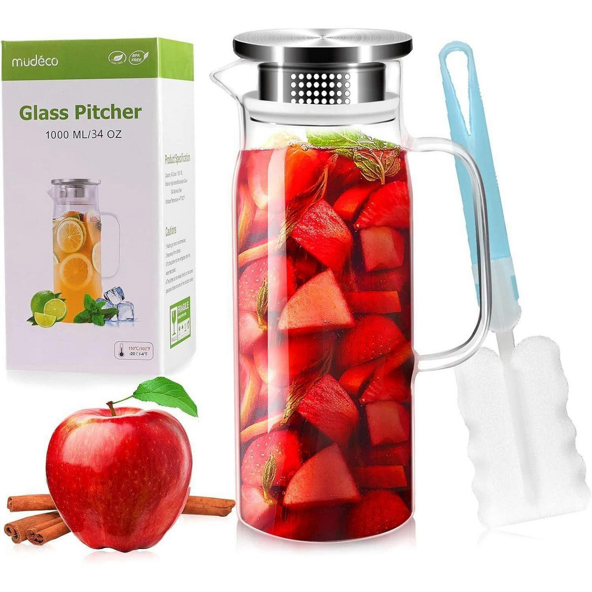 GLASKARAFFE mit Deckel 1 Liter hitzebeständig - Transparent, Glas (9/9cm)
