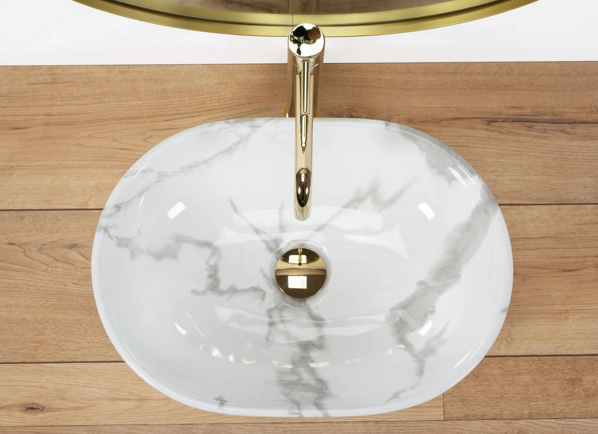 AUFSATZWASCHBECKEN Rea Amelia Marmo Shiny - Weiß, Keramik (34.5/13.5/48cm) - REA
