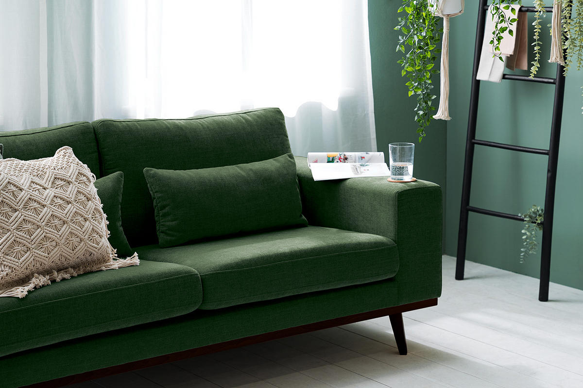 2-SITZER SOFA - Dunkelgrün/Buchefarben, Buchenholz/Textil (197/81/88cm) - home24