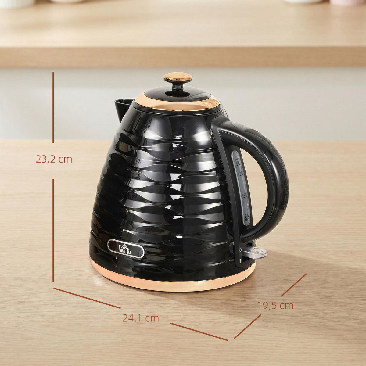 ELEKTRISCHER WASSERKOCHER DE-07956 1,7L mit Schnellkochfunktion - Schwarz, Kunststoff (19.5/23.2/24.1cm) - ComfortXL