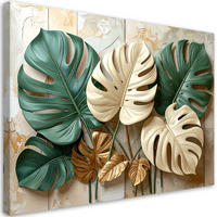 BILD auf Leinwand, Grüne und weiße Monstera-Blätter (3D) - Grün, Textil (90/60cm) - Feeby