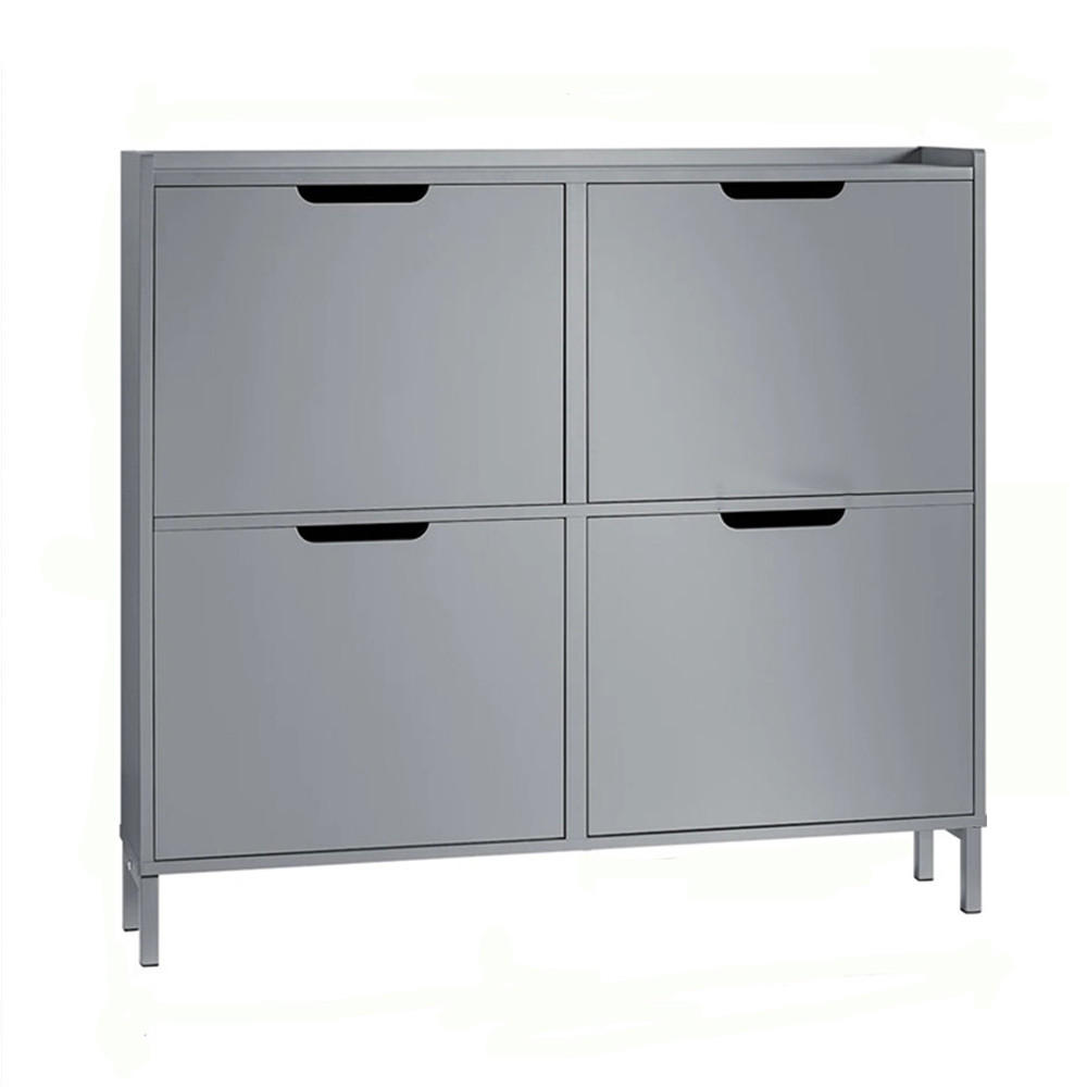 SCHUHKIPPER 4 Klappen schmal mit 8 Ablageflächen - Grau, Metall (100/90/19cm) - Kaket