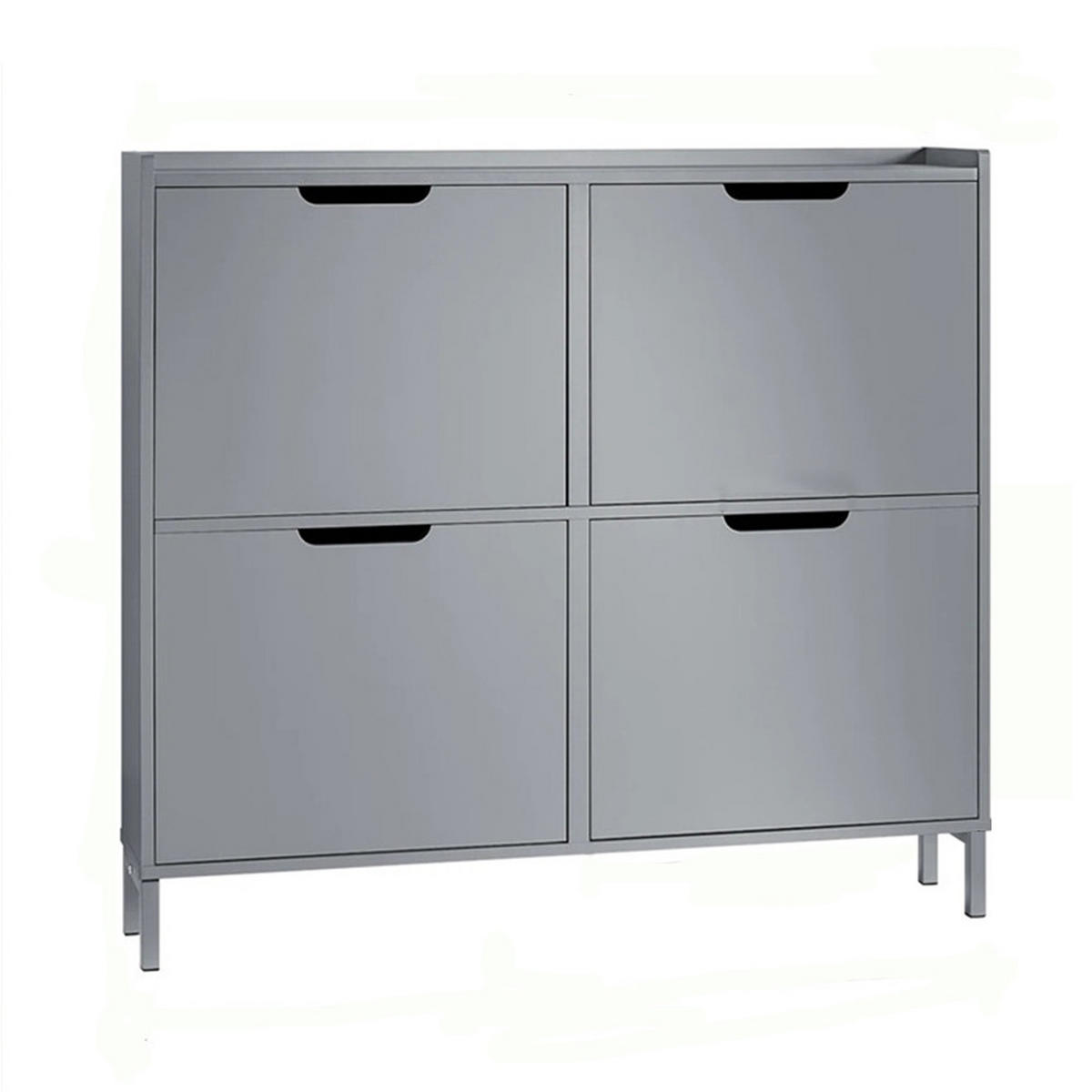SCHUHKIPPER 4 Klappen schmal mit 8 Ablageflächen - Grau, Metall (100/90/19cm) - Kaket