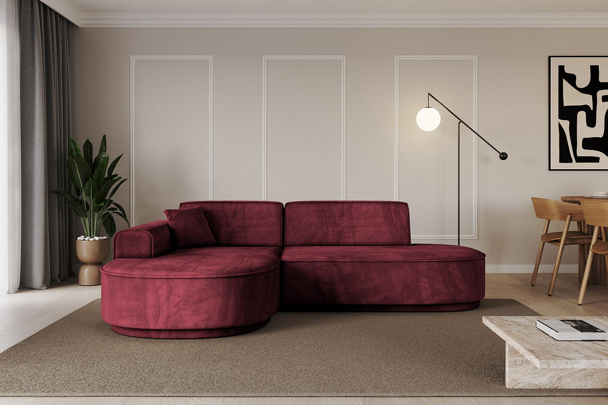 ECKSOFA Ottomane Links MARI-L1-v3 - 232x163x81 cm Bordeaux Velours - Bordeaux/Schwarz, Holzwerkstoff/Kunststoff (232/163cm) - ALTDECOR