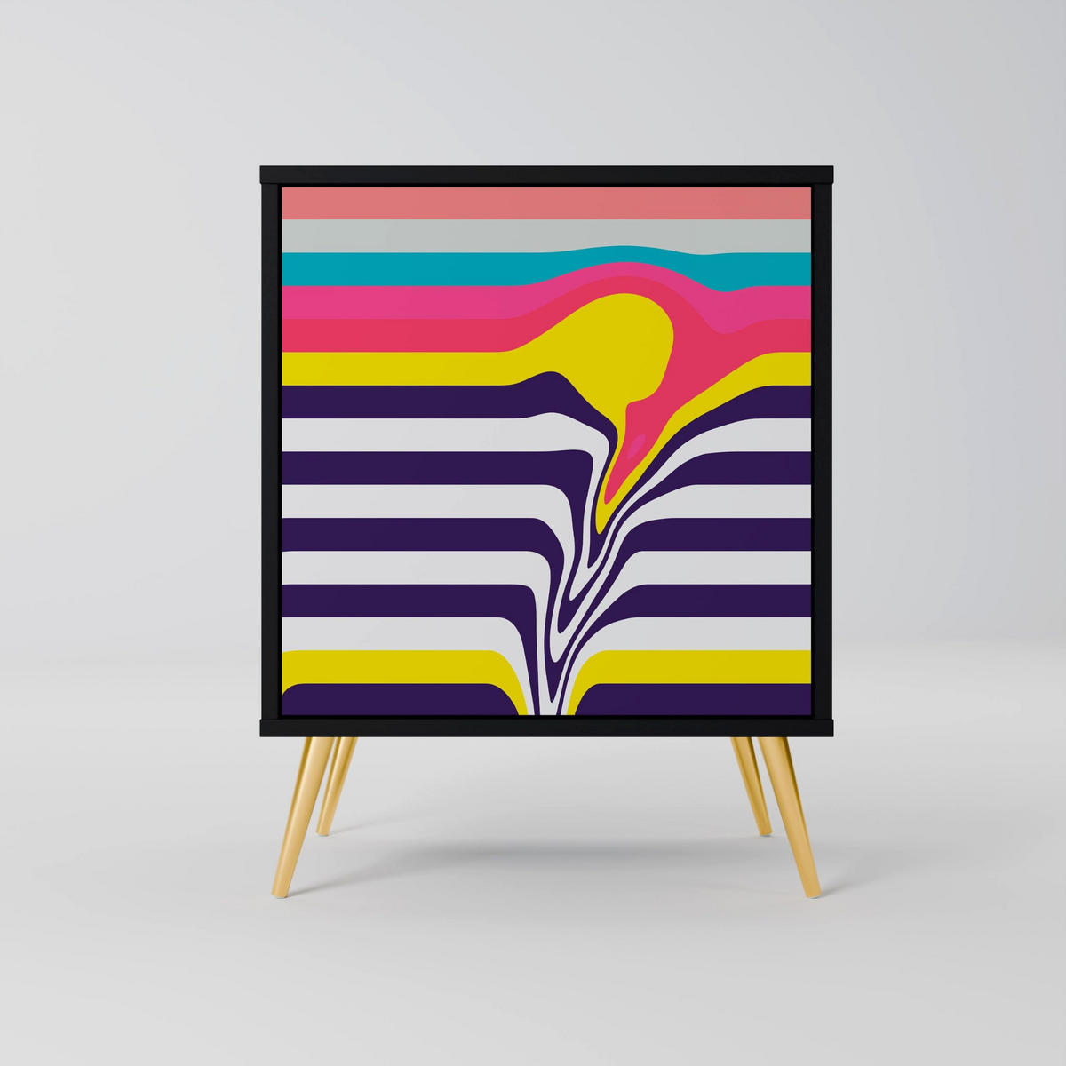 SIDEBOARD TONE COLLAPSE, Schwarz, 57,5x42x70,5 cm, Schwarze Metall-Sternfüße - Multicolor/Schwarz, Holzwerkstoff/Metall (57.5/70.5/42cm) - SpaceRebels