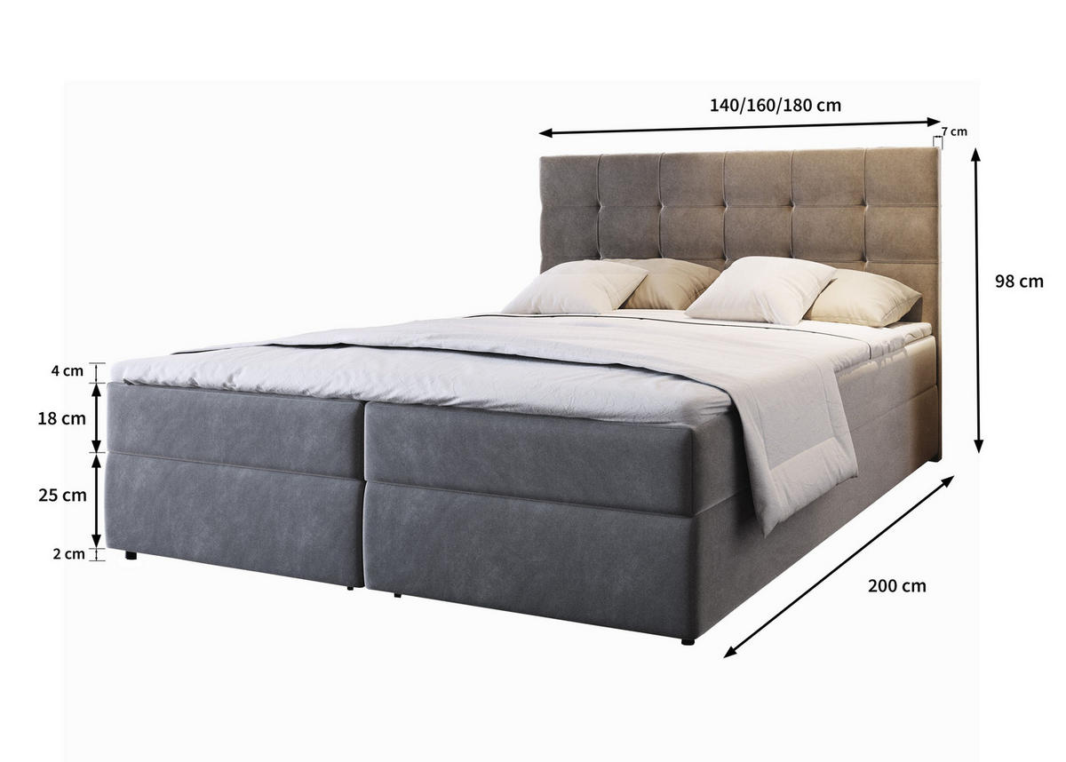 BOXBETT GLOS 160x200 cm mit Matratze und Topper - Beige - Beige, Holz (160/200cm) - MASSENO