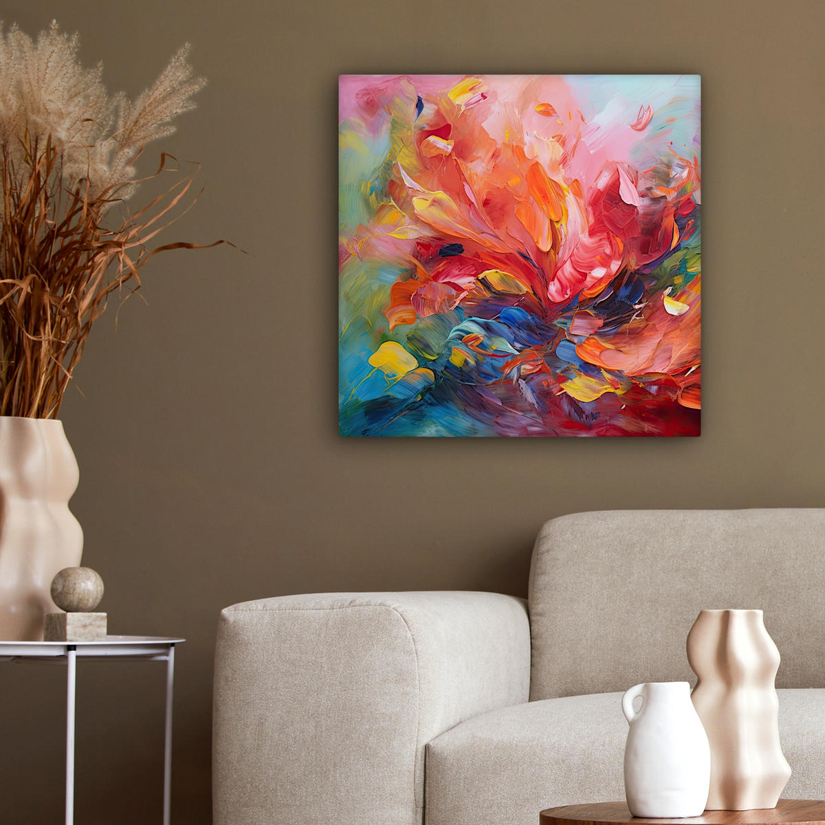 LEINWANDBILD Ölgemälde - Kunst - Abstrakt - Farbenfroh 50x50 cm - Altrosa, Textil (50/50cm) - MuchoWow