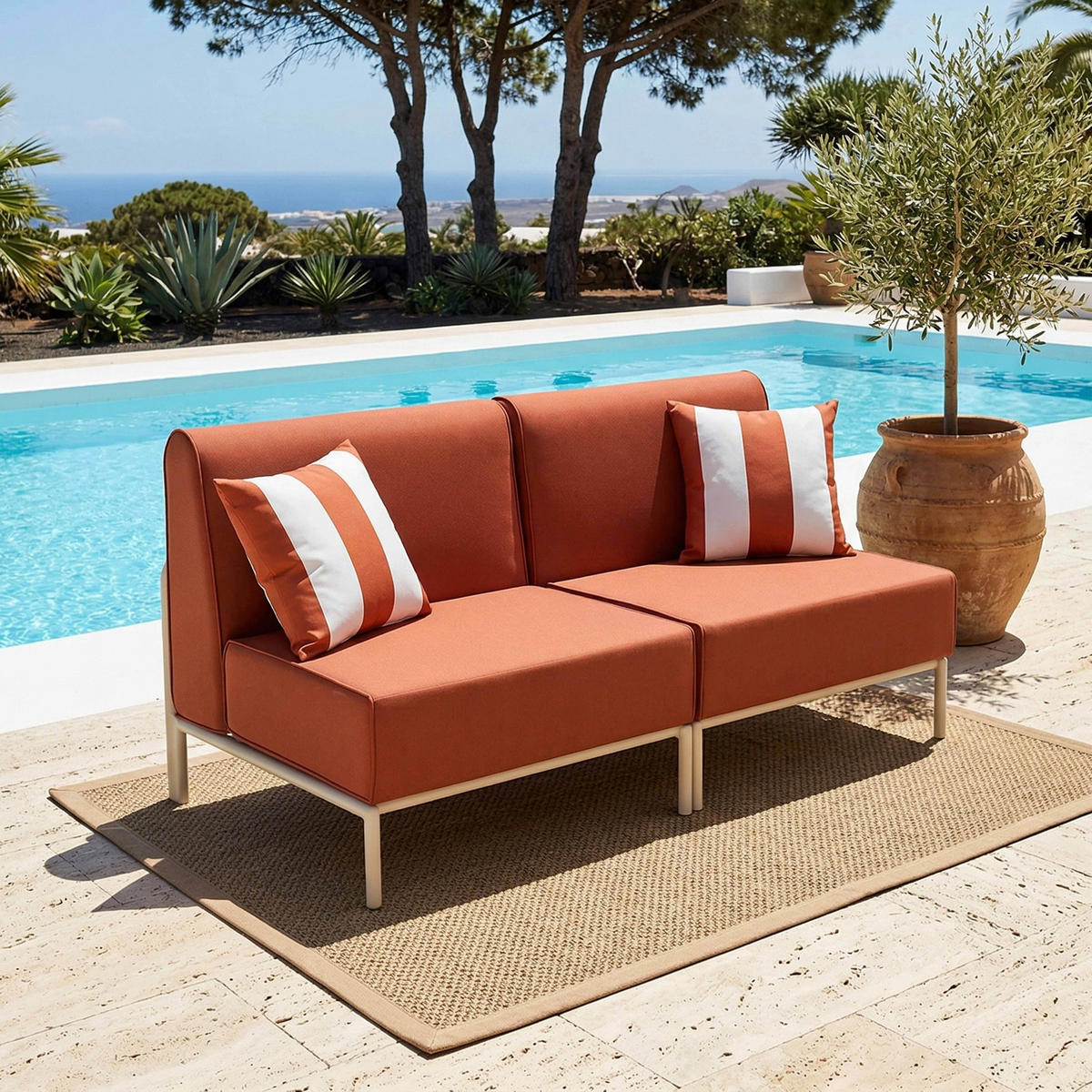 GARTENSOFA mit 2 Sitzplätzen, Terrakotta - Rot, Textil (80/78/144cm) - Oviala