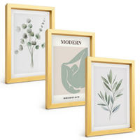 BILDER SET 3er Set - 20x30 cm Goldrahmen - Pflanzenmotive in Grün - Goldfarben, Kunststoff (20/30cm) - TULUP