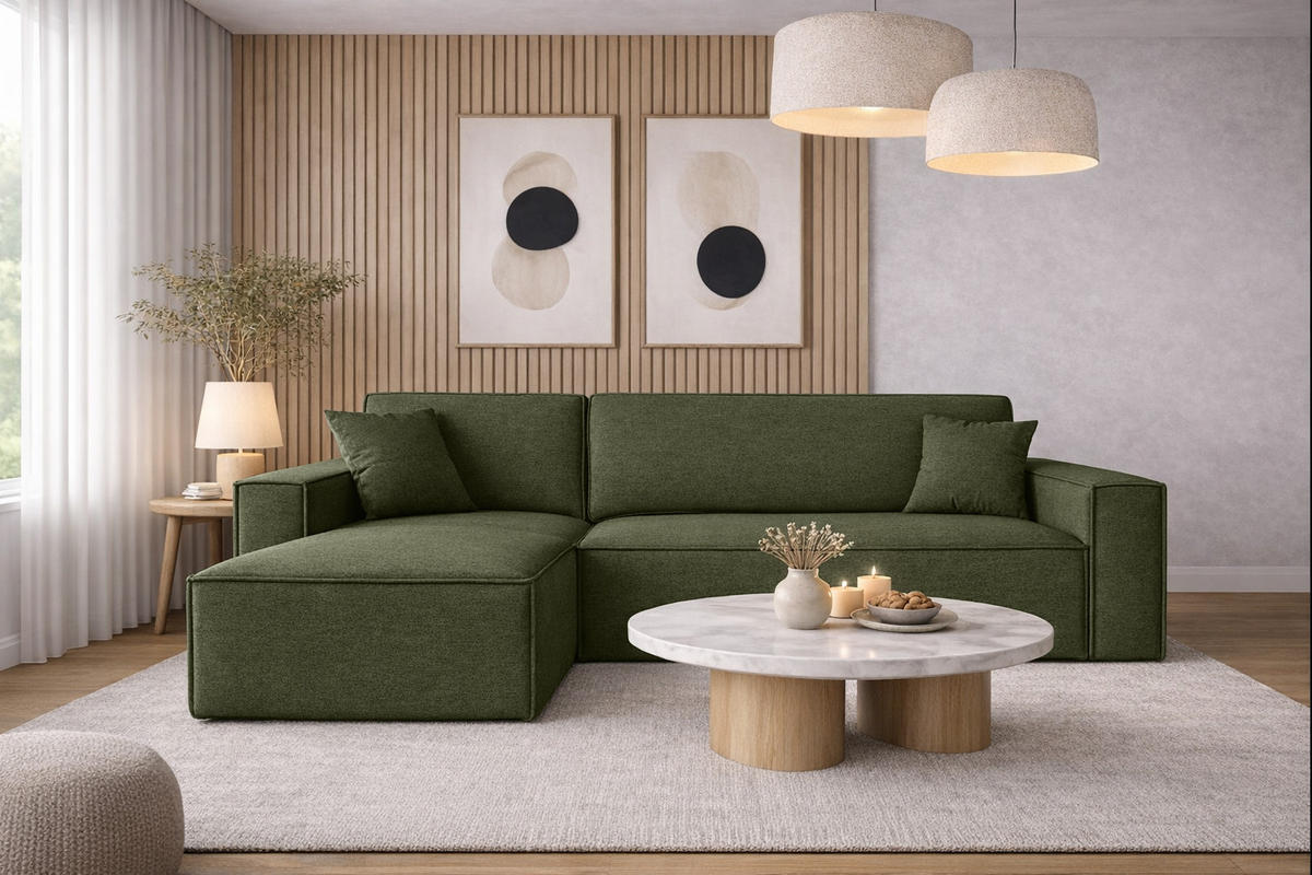ECKSOFA, Best L-Form, Stoff Neve, Olive, Links - Olivgrün, Holz (142/244cm) - Kaiser Möbel