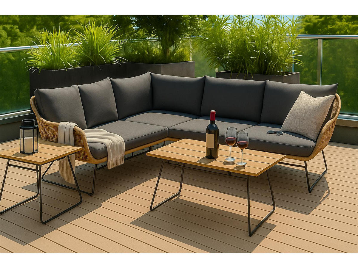 GARTEN-ECKLOUNGE Montreux Grau Polyrattan für 6 Personen - Grau, Kunststoff - bellavista - Home & Garden