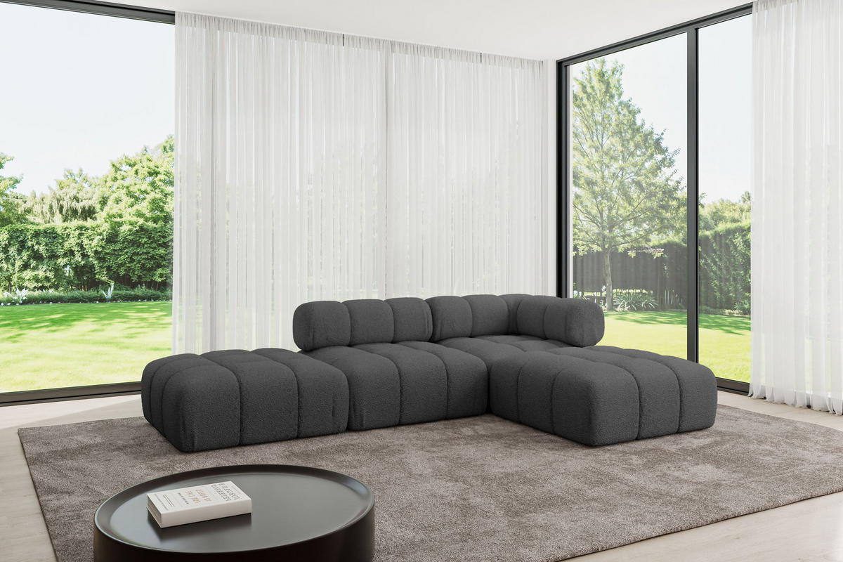 ECKSOFA modulares Sofa Kerru-L1 - 285x190x70 cm Grau Bouclé - Grau, Holzwerkstoff/Textil (285/190cm) - ALTDECOR