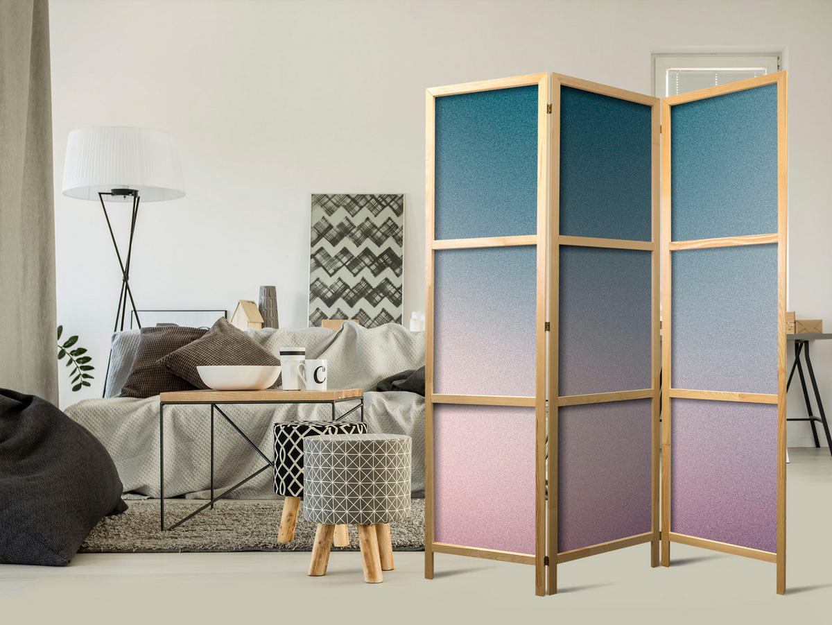 PARAVÁN Japonský 3-dielny 135x172 cm Farebné Ombré - modrá, drevo/textil (135/172/3cm) - Muralo