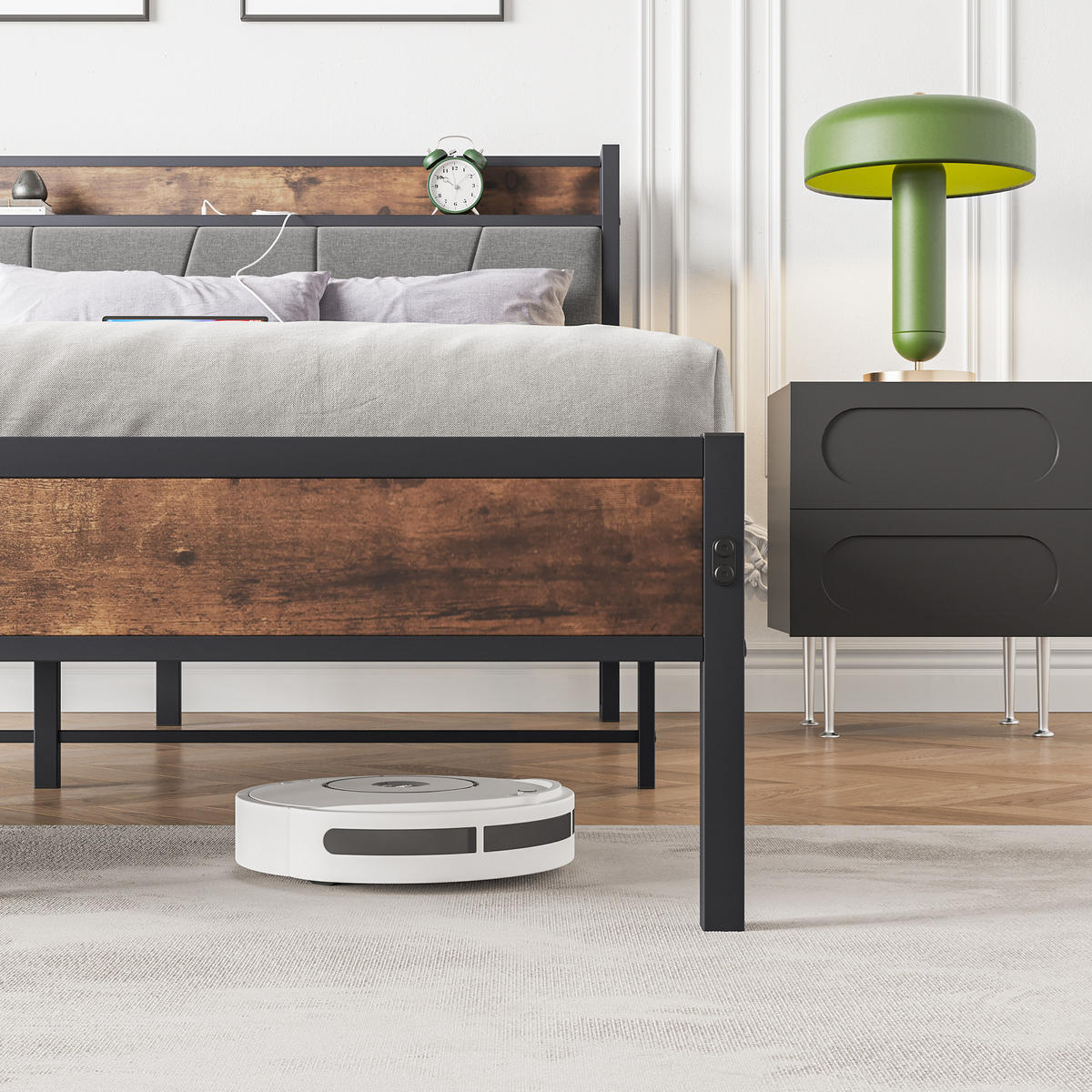 METALLBETT 140/200 cm Braun mit LED und USB - Braun, Metall (140/200cm) - Oxeza
