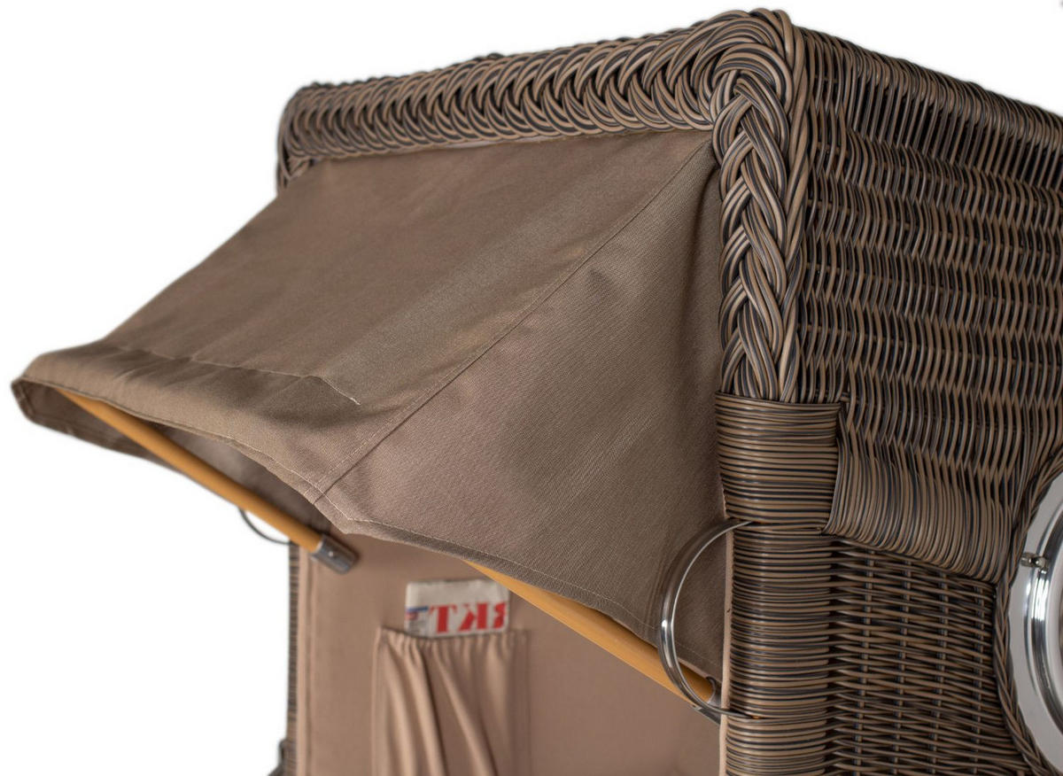 STRANDKORB Komplettset: Ammersee Single Teak Bullauge - PE grau - Modell 534 - Beige/Braun, Holz/Kunststoff (96/165/80cm) - bene living