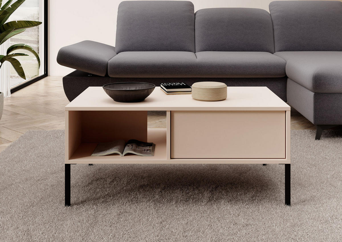 COUCHTISCH Dast beige 96 / 60 / 44cm - Beige/Schwarz, Holz/Holzwerkstoff (60/96/44cm) - Feldmann-Wohnen