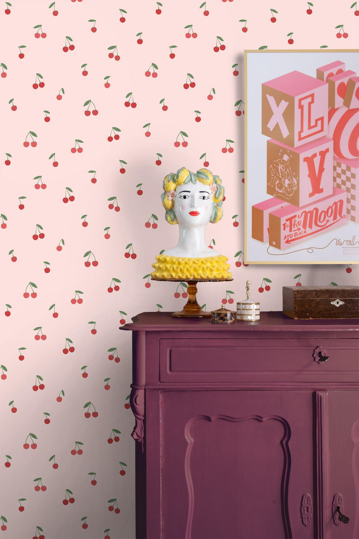 TAPETE Kirschen 50 x 900 cm - Pink, Papier (50/0.1cm) - ESTAhome