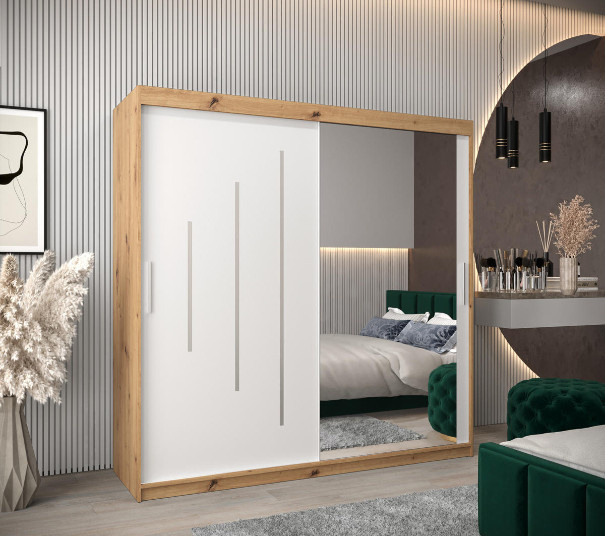 SCHWEBETÜRENSCHRANK 200/200/62 2-türig - Silberfarben/Weiß, Holz/Kunststoff (200/200/62cm) - Abiks Möbel