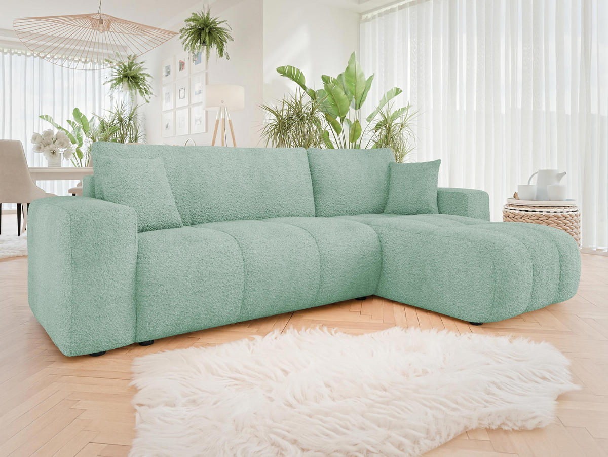 ECKSOFA Furyn Boucle - Schwarz/Mintgrün, Holzwerkstoff/Kunststoff (244/145cm) - MIRJAN24
