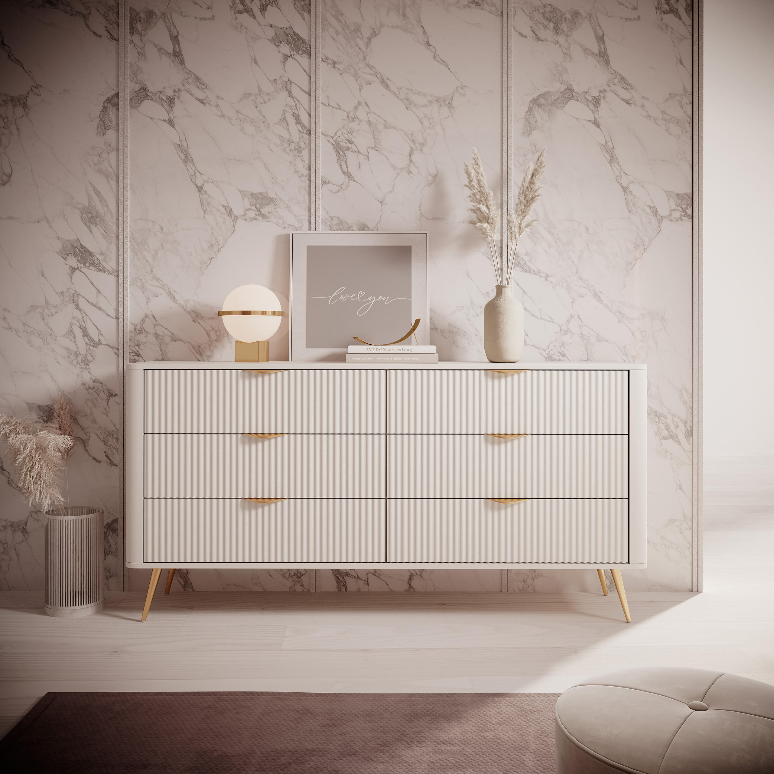 SIDEBOARD LANTANA 163/81/38 cm mit 6 Schubladen Beige - Beige, Holzwerkstoff (163/81/38cm) - MASSENO