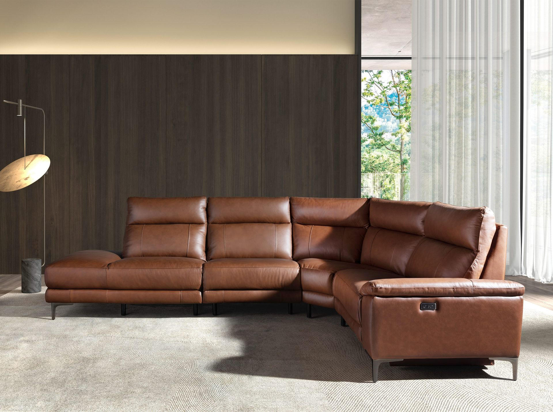 ECKSOFA Ecke tabakbraun dunkler Stahl 305/244/97 cm - Braun, Leder/Metall (305/244cm) - ANGEL CERDA