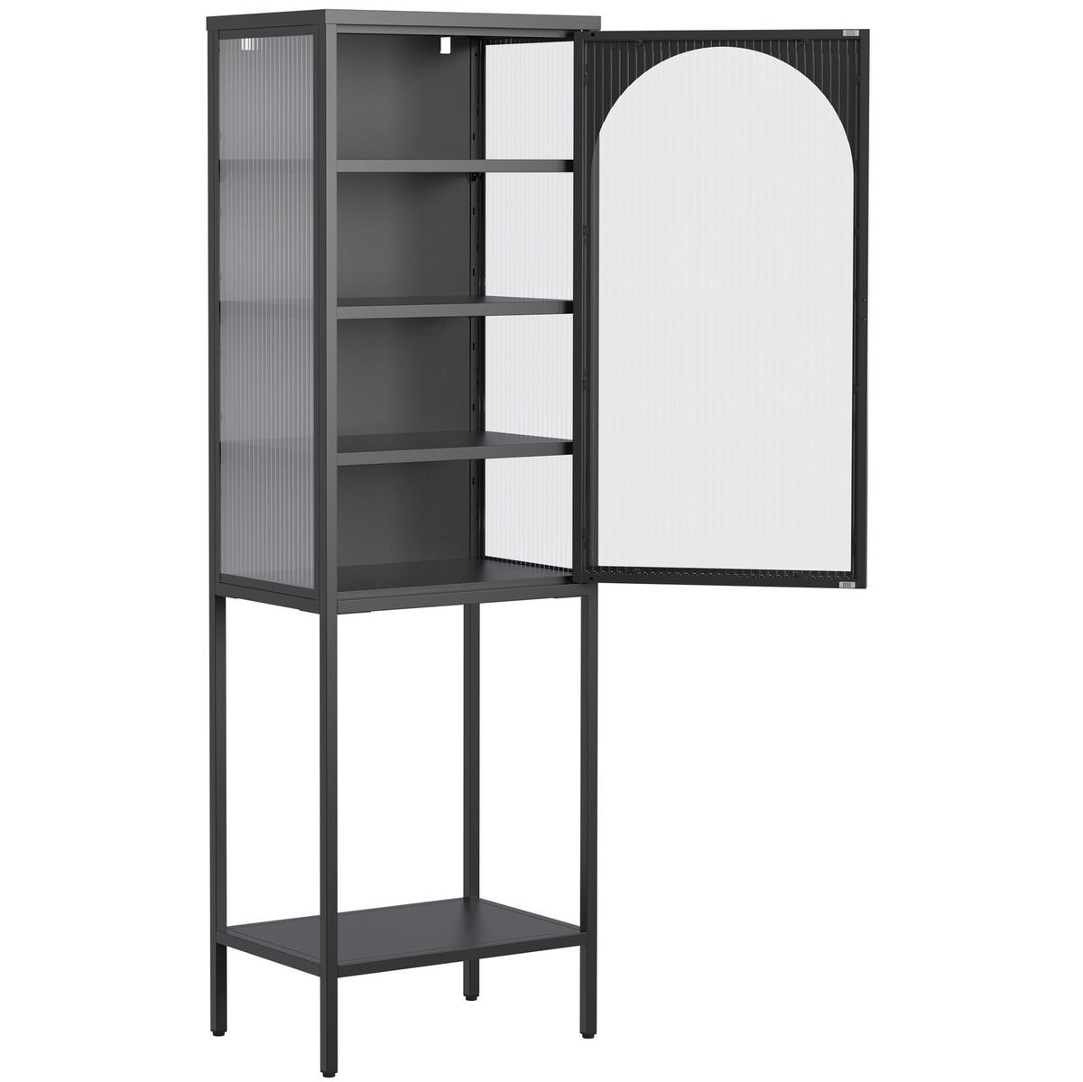 VITRINENSCHRANK aus Metall und Glas 50x35x160 cm Schwarz mit verstellbaren Einlegeböden und abschließbarer Tür - Schwarz, Glas (50/160/35cm) - Modfu