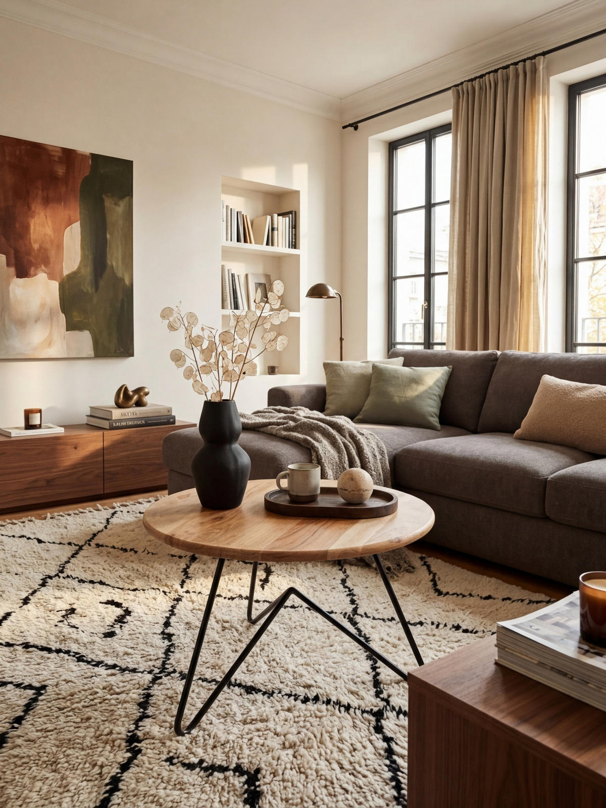 COUCHTISCH Akazienholz mit Haarnadelgestell, Modernes Design, Große Ablagefläche - Beige/Schwarz, Holz/Metall (60/60/39cm) - KADIMA DESIGN