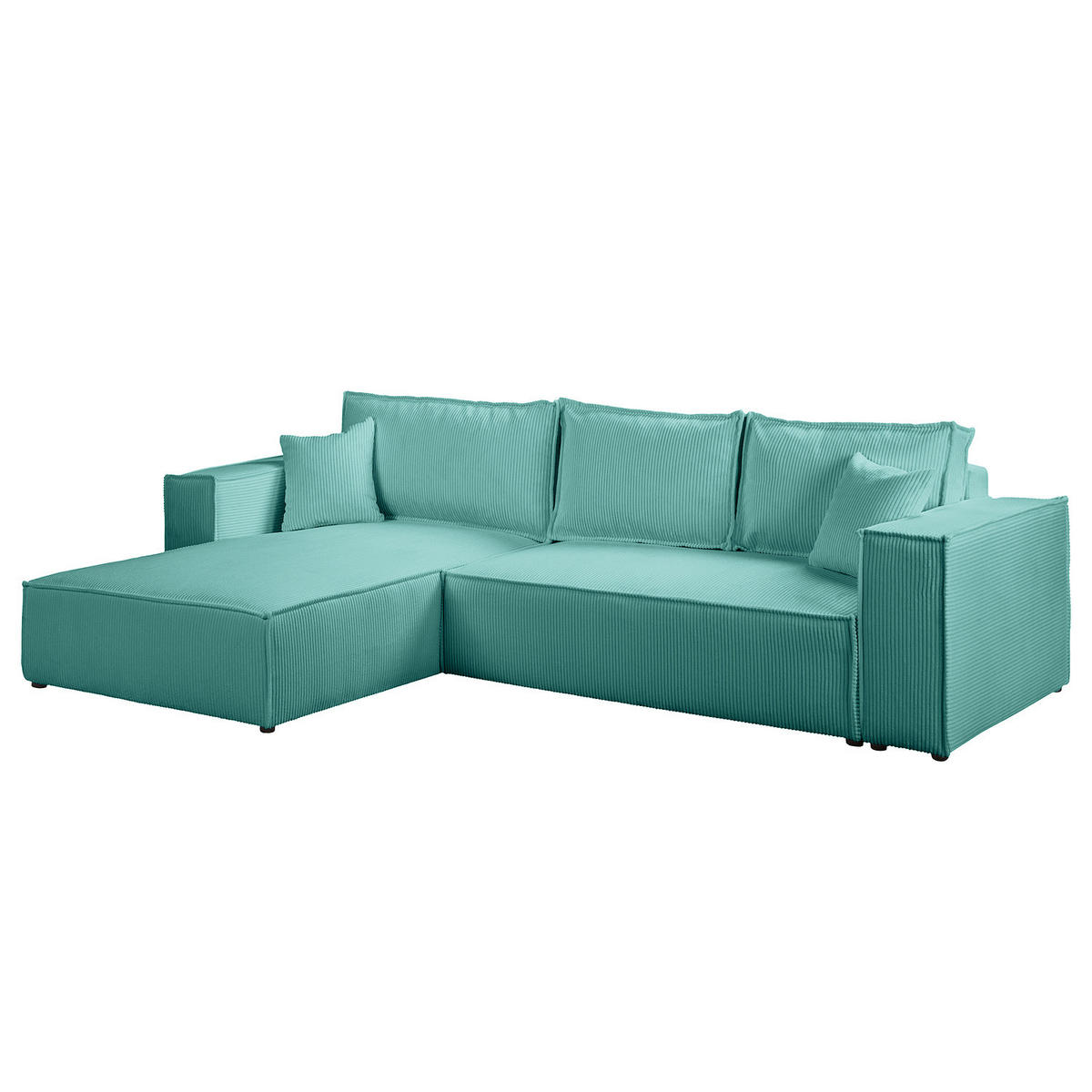 ECKSOFA mit Schlaffunktion - 290 cm - Türkis/Schwarz, Kunststoff/Textil (290/185cm) - home24