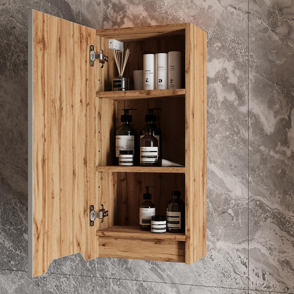 BADSCHRANK Lotta Eiche/grau gestreift 20 x 72.6 cm - Eichefarben/Grau, Holzwerkstoff (20/72.6/33cm) - Vicco